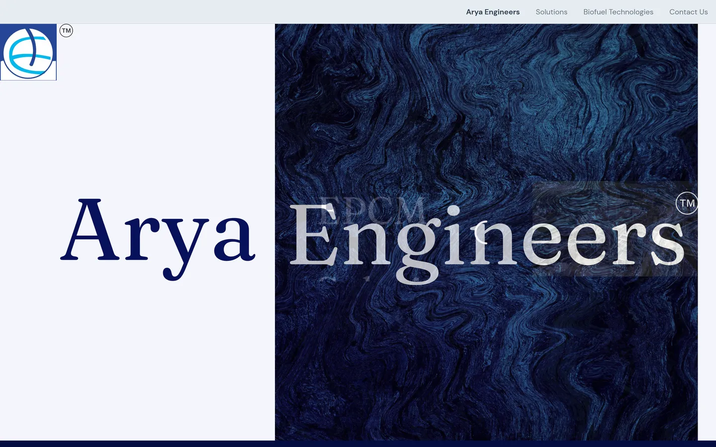Arya Engineers website homepage, desktop view
