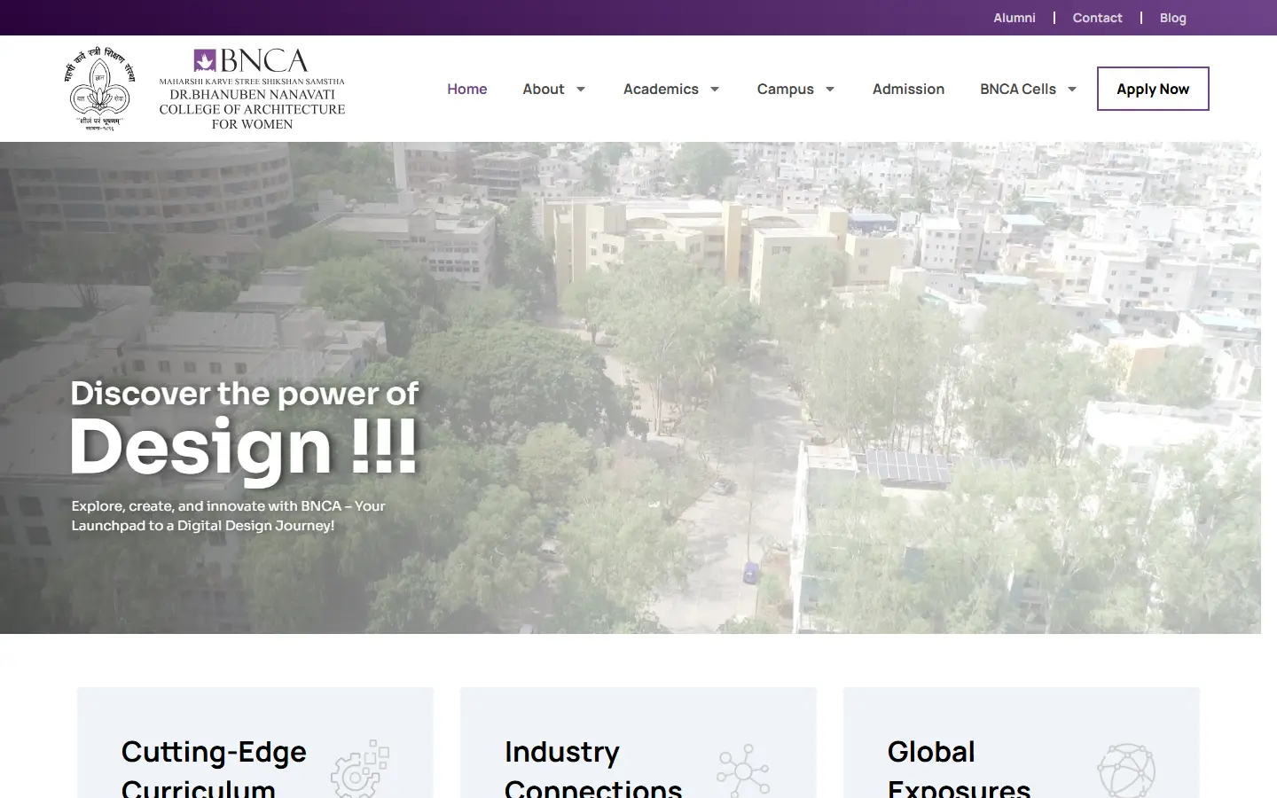 BNCA Design website homepage, desktop view