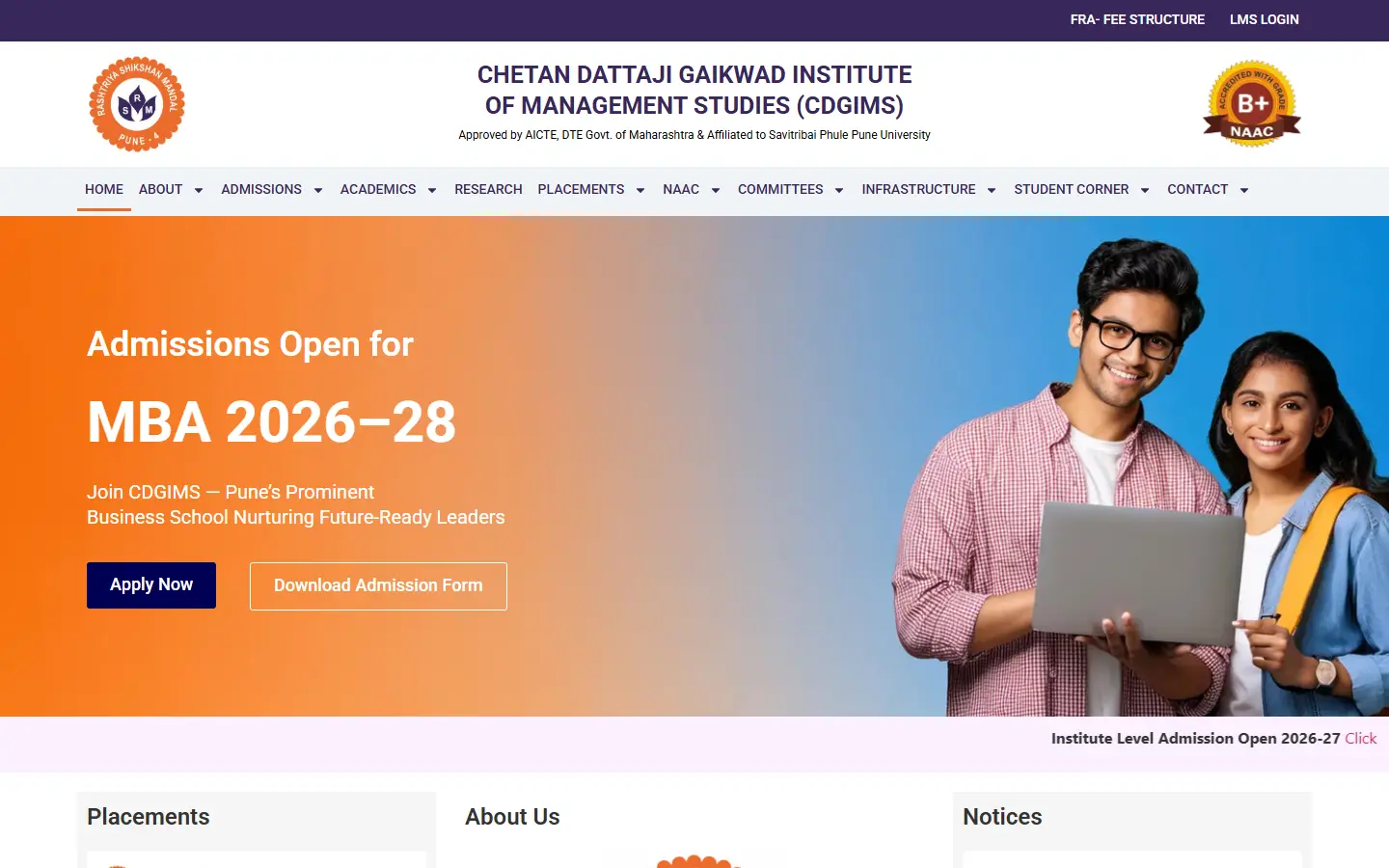 CDGIMS website homepage, desktop view