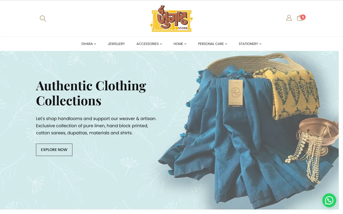 The Jugaad Store website homepage, desktop view